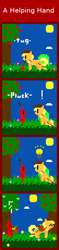 Size: 270x1150 | Tagged: safe, artist:zztfox, character:applejack, species:earth pony, species:pony, apple tree, basket, comic, crossover, female, mare, pikmin, pixel art, red pikmin, tree