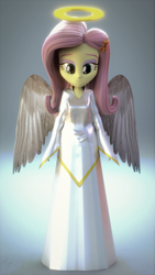 Size: 1080x1920 | Tagged: safe, artist:efk-san, character:fluttershy, my little pony:equestria girls, 3d, angel, angelic wings, beautiful, blender, clothing, female, fluttershy the angel, halo, heaven, simple background, smiling, solo, source filmmaker, wings