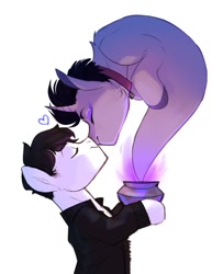 Size: 1039x1280 | Tagged: safe, artist:maccoffee, species:earth pony, species:pony, species:unicorn, alec lightwood, boop, clothing, collar, gay, genie, genie pony, heart, jacket, magnus bane, male, malec, noseboop, ponified, pot, shadowhunters, shipping, simple background, stallion, white background