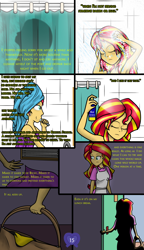 Size: 2796x4859 | Tagged: safe, artist:deannaphantom13, character:sunset shimmer, comic:equestrian city, my little pony:equestria girls, absurd resolution, apron, bag, bathroom, brushing teeth, clothing, comic, equestrian city, female, hairspray, shower, solo, suggestive series, toothbrush