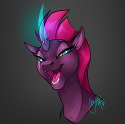 Size: 2517x2500 | Tagged: safe, artist:casynuf, character:tempest shadow, species:pony, species:unicorn, my little pony: the movie (2017), beautiful, broken horn, bust, curved horn, eye scar, female, looking at you, magical horn, mare, open mouth, scar, solo