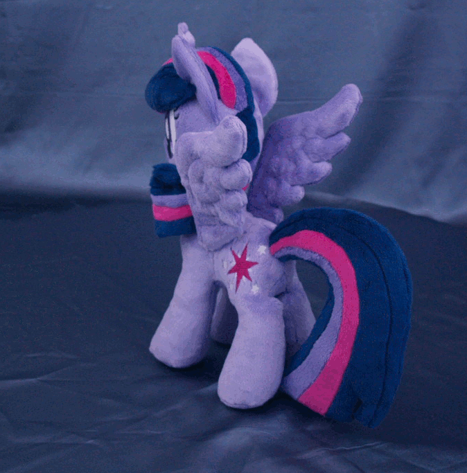 Size: 674x683 | Tagged: safe, artist:adamar44, character:twilight sparkle, character:twilight sparkle (alicorn), species:alicorn, species:pony, animated, gif, irl, perfect loop, photo, plushie, rotating, stop motion