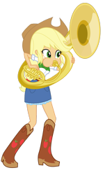 Size: 687x1163 | Tagged: safe, artist:discorded-joker, edit, character:applejack, my little pony:equestria girls, facing the right way, female, musical instrument, playing instrument, simple background, solo, sousaphone, transparent background, tuba, tubajack, vector