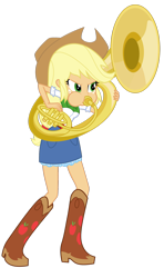 Size: 1024x1734 | Tagged: safe, artist:discorded-joker, artist:haleyc4629, edit, character:applejack, my little pony:equestria girls, determined, facing the right way, female, musical instrument, playing instrument, simple background, solo, sousaphone, transparent background, tuba, tubajack, vector