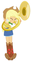 Size: 641x1245 | Tagged: safe, artist:discorded-joker, character:applejack, my little pony:equestria girls, facing the right way, female, musical instrument, playing hard, playing instrument, simple background, solo, sousaphone, transparent background, trying hard, tuba, tubajack, vector