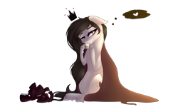 Size: 5000x3000 | Tagged: safe, artist:crazllana, oc, oc only, oc:mary, species:earth pony, species:pony, coffee, crown, female, high res, jewelry, mare, regalia, simple background, sitting, solo, transparent background