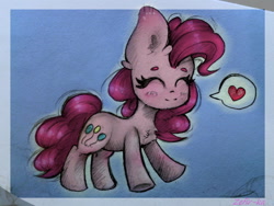 Size: 1024x768 | Tagged: safe, artist:zefirka, character:pinkie pie, eyes closed, female, smiley face, solo