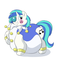 Size: 2690x2891 | Tagged: safe, artist:anonopony, character:dj pon-3, character:vinyl scratch, belly, big belly, chubby cheeks, clown, clown nose, fat, female, obese, simple background, smiling, solo, vinyl fat, white background