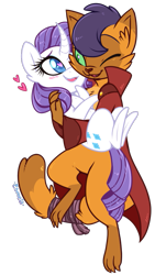 Size: 545x901 | Tagged: safe, artist:esmeia, character:capper dapperpaws, character:rarity, species:anthro, species:pony, species:unicorn, ship:capperity, my little pony: the movie (2017), anthro with ponies, capperbetes, cat, clothing, curved horn, cute, female, male, mare, one eye closed, paws, shipping, simple background, straight, transparent background, wink
