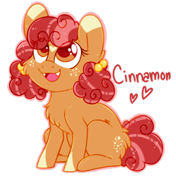 Size: 666x666 | Tagged: safe, artist:esmeia, oc, oc only, oc:cinnamon crisp, species:earth pony, species:pony, body freckles, chest fluff, cute, female, filly, freckles, hairband, heart, looking up, ocbetes, solo