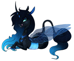 Size: 1940x1581 | Tagged: safe, artist:saphi-boo, oc, oc only, parent:princess luna, parent:queen chrysalis, parents:chrysaluna, leonine tail, magical lesbian spawn, offspring, simple background, solo, tongue out, transparent background