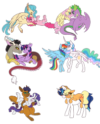 Size: 2000x2475 | Tagged: safe, artist:saphi-boo, character:applejack, character:capper dapperpaws, character:discord, character:fluttershy, character:pinkie pie, character:princess celestia, character:princess skystar, character:rainbow dash, character:rarity, character:shining armor, character:spike, character:twilight sparkle, character:twilight sparkle (alicorn), species:abyssinian, species:alicorn, species:anthro, species:classical hippogriff, species:digitigrade anthro, species:dragon, species:hippogriff, species:pony, ship:capperity, ship:dashlestia, ship:discolight, ship:flutterspike, ship:skypie, my little pony: the movie (2017), alternate universe, blushing, crack shipping, female, kissing, lesbian, male, mane six, missing accessory, nuzzling, shiningjack, shipping, simple background, straight, transparent background