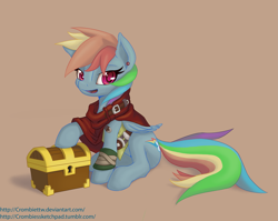Size: 3407x2715 | Tagged: safe, artist:crombiettw, character:rainbow dash, chest, fantasy, female, fire emblem, rpg, solo, thief