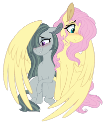 Size: 976x1147 | Tagged: safe, artist:saphi-boo, character:fluttershy, character:marble pie, species:earth pony, species:pegasus, species:pony, g4, blushing, cute, female, floppy ears, hair over one eye, hug, lesbian, looking away, looking down, marblebetes, marbleshy, mare, shipping, shy, shyabetes, simple background, sitting, transparent background, wavy mouth, winghug, wings