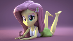 Size: 3840x2160 | Tagged: safe, artist:creatorofpony, artist:efk-san, part of a set, character:fluttershy, my little pony:equestria girls, 3d, adorasexy, barefoot, blender, clothing, commission, cute, feet, female, legs, looking at you, moe, sexy, skirt, smiling, soles, solo, tank top
