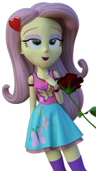 Size: 2124x3792 | Tagged: safe, artist:efk-san, character:fluttershy, my little pony:equestria girls, 3d, blender, clothing, female, flower, rose, simple background, skirt, socks, solo, tank top, thigh highs, transparent background