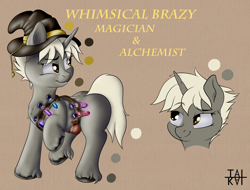 Size: 4200x3200 | Tagged: safe, artist:tai kai, oc, oc:whimsical brazy, species:pony, blank flank, clothing, female, hat, mare, potions, reference sheet, unshorn fetlocks, witch, witch hat