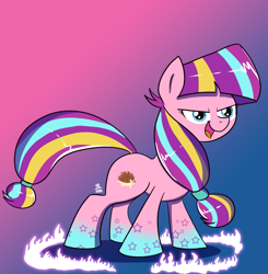 Size: 1618x1650 | Tagged: safe, artist:feralroku, character:lily longsocks, species:pony, gradient background, rainbow power, rainbow power-ified, smiling, solo