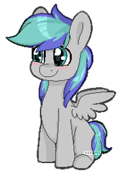 Size: 200x270 | Tagged: safe, artist:littledreamycat, oc, oc only, oc:storm feather, blushing, chibi, cute, pixel art, simple background, solo, transparent background