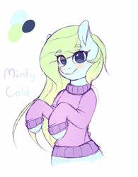 Size: 2339x3000 | Tagged: safe, artist:timkaa, oc, oc only, oc:minty cold, species:earth pony, species:pony, clothing, female, mare, solo, sweater