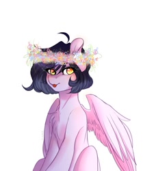 Size: 903x1080 | Tagged: safe, artist:timkaa, oc, oc only, species:pegasus, species:pony, female, floral head wreath, flower, mare, tongue out