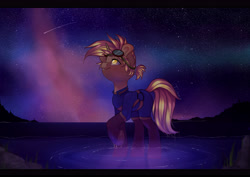 Size: 5608x3974 | Tagged: safe, artist:timkaa, oc, oc only, oc:golden gear, species:pony, species:unicorn, clothing, female, goggles, looking up, mare, solo