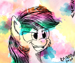 Size: 1467x1242 | Tagged: safe, artist:viejillox64art, character:rainbow dash, species:pegasus, species:pony, bust, female, mare, open mouth, portrait, smiling, solo
