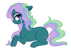 Size: 911x643 | Tagged: safe, artist:saphi-boo, oc, oc only, species:earth pony, species:pony, blank flank, female, hair over one eye, mare, multicolored hair, simple background, sitting, solo, transparent background