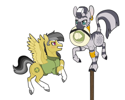 Size: 2500x2000 | Tagged: safe, artist:jackiebloom, character:daring do, character:zecora, species:pegasus, species:pony, species:zebra, ship:daringcora, balancing, blaze (coat marking), clothing, ear piercing, earring, female, hat, high res, jewelry, leg rings, mare, mouth hold, neck rings, piercing, pith helmet, shipping, shirt, simple background, socks (coat marking), transparent background