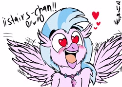 Size: 2100x1500 | Tagged: safe, artist:viejillox64art, character:silverstream, species:classical hippogriff, species:hippogriff, episode:school daze, g4, my little pony: friendship is magic, blushing, excited, female, happy, heart, heart eyes, simple background, smiling, solo, spread wings, that hippogriff sure does love stairs, white background, wingding eyes, wings