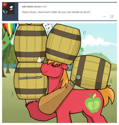 Size: 518x547 | Tagged: safe, artist:redhotkick, character:big mcintosh, character:rainbow dash, ask, barrels, descriptive noise, horse noises, muscles, question, strong, sweat, tumblr