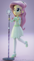 Size: 1080x1920 | Tagged: safe, artist:creatorofpony, artist:efk-san, character:fluttershy, episode:so much more to me, g4, my little pony: equestria girls, my little pony:equestria girls, 3d, blender, clothing, dress, female, microphone, raised leg, solo