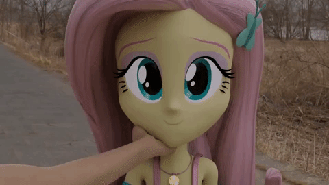 Size: 480x270 | Tagged: safe, artist:efk-san, edit, editor:shadowthecat35, character:fluttershy, g4, my little pony: equestria girls, my little pony:equestria girls, 3d, animated, female, geode of fauna, gif, letter, looking at you, magical geodes, meme, your mom, your mom gay