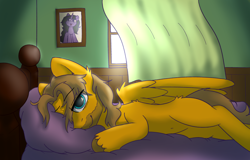 Size: 3000x1918 | Tagged: safe, artist:rivibaes, oc, oc:lucidshawman, species:pegasus, species:pony, beard, bed, facial hair, pillow