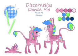 Size: 3500x2500 | Tagged: safe, artist:jackiebloom, oc, oc only, oc:disco inferno, parent:pinkie pie, species:mule, species:pony, age progression, colt, high res, hybrid, leonine tail, male, offspring, pegamule, prone, reference sheet, simple background, solo, teenager, tongue out, transparent background, wings