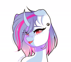 Size: 3000x2638 | Tagged: safe, artist:timkaa, oc, oc only, oc:aqua jewel, species:pony, species:unicorn, ear piercing, female, floppy ears, freckles, mare, piercing, solo, tongue out