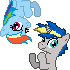 Size: 70x70 | Tagged: safe, artist:taritoons, artist:vkorpela, base used, derpibooru original, character:rainbow dash, oc, oc:dopami korpela, species:pegasus, species:pony, species:unicorn, animated, canon x oc, clapping, clapping ponies, dopadash, female, gif, icon, male, pixel art, shipping, simple background, small, straight, transparent background