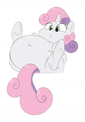 Size: 1217x1733 | Tagged: safe, artist:anonopony, edit, character:sweetie belle, adorafatty, belly, belly button, big belly, cropped, cute, diasweetes, fat, stuffed, sweetie belly, underhoof