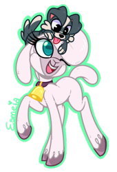 Size: 304x447 | Tagged: safe, artist:esmeia, character:pom lamb, species:dog, species:sheep, them's fightin' herds, cute, female, lamb, puppy, puppy dog eyes, simple background, smiling, transparent background, when she smiles