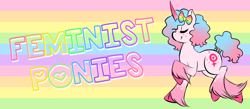 Size: 900x392 | Tagged: safe, artist:collaredginger, oc, bow, curved horn, feminism, freckles, hair bow, pastel, solo, tail jewelry, unshorn fetlocks