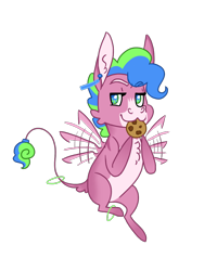 Size: 800x1000 | Tagged: safe, artist:jackiebloom, oc, oc:disco inferno, parent:pinkie pie, species:mule, cookie, food, hybrid, leonine tail, male, mouth hold, offspring, pegamule, simple background, solo, transparent background