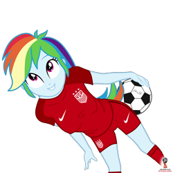 Size: 7680x7680 | Tagged: safe, artist:efk-san, character:rainbow dash, my little pony:equestria girls, absurd resolution, ball, clothing, female, simple background, smiling, solo, sports shorts, transparent background, uniform, united states, world cup 2018