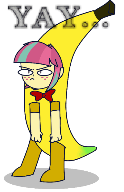 Size: 402x623 | Tagged: safe, artist:psychodiamondstar, character:sour sweet, my little pony:equestria girls, animated, banana suit, female, gif, simple background, solo, sour sweet is not amused, unamused, white background, yay