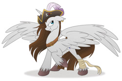 Size: 1200x798 | Tagged: safe, artist:littlehybridshila, oc, oc only, oc:living story, species:alicorn, species:pony, alicorn oc, clothing, hat, pirate, pirate hat, signature, simple background, solo, white background
