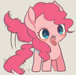 Size: 1239x1208 | Tagged: safe, artist:ccc, character:pinkie pie, species:earth pony, species:pony, behaving like a dog, cute, diapinkes, female, looking at you, mare, no nose, puppy pie, silly, silly pony, solo, tail wag, tongue out