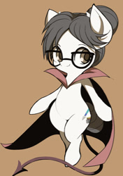Size: 1455x2064 | Tagged: safe, artist:ccc, character:raven inkwell, species:earth pony, species:pony, cape, clothing, cute, female, glasses, looking at you, mare, ravenbetes, simple background, solo