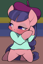 Size: 734x1106 | Tagged: safe, artist:ccc, character:raspberry beret, species:earth pony, species:pony, episode:horse play, g4, my little pony: friendship is magic, clothing, female, mare, shirt, solo