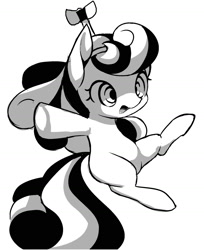 Size: 1498x1840 | Tagged: safe, artist:ccc, character:screwball, species:earth pony, species:pony, clothing, female, grayscale, hat, mare, monochrome, open mouth, simple background, solo, white background