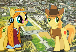 Size: 933x641 | Tagged: safe, artist:jerryakira79, character:braeburn, character:wheat grass, species:earth pony, species:pony, clothing, female, giant ponies in real life, giant pony, hat, irl, macro, male, photo, ponies in real life