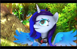 Size: 1920x1210 | Tagged: safe, artist:skilm, oc, oc only, oc:nightblood eclipse, species:alicorn, species:pony, 3d, alicorn oc, cute, female, forest, present, princess, relaxed, scenebuild, solo, source filmmaker, tree